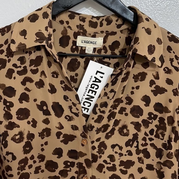NWT L'Agence Womens Nina Brown Silk Animal Print Top Blouse Shirt, 100% silk - Picture 3 of 7